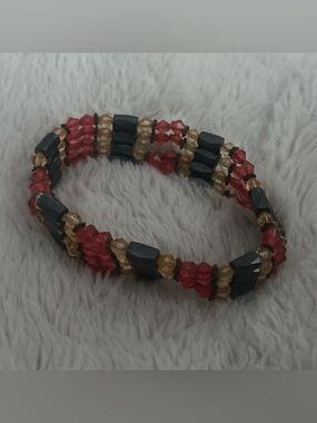 Red and Gold Beaded Spiral Bracelet